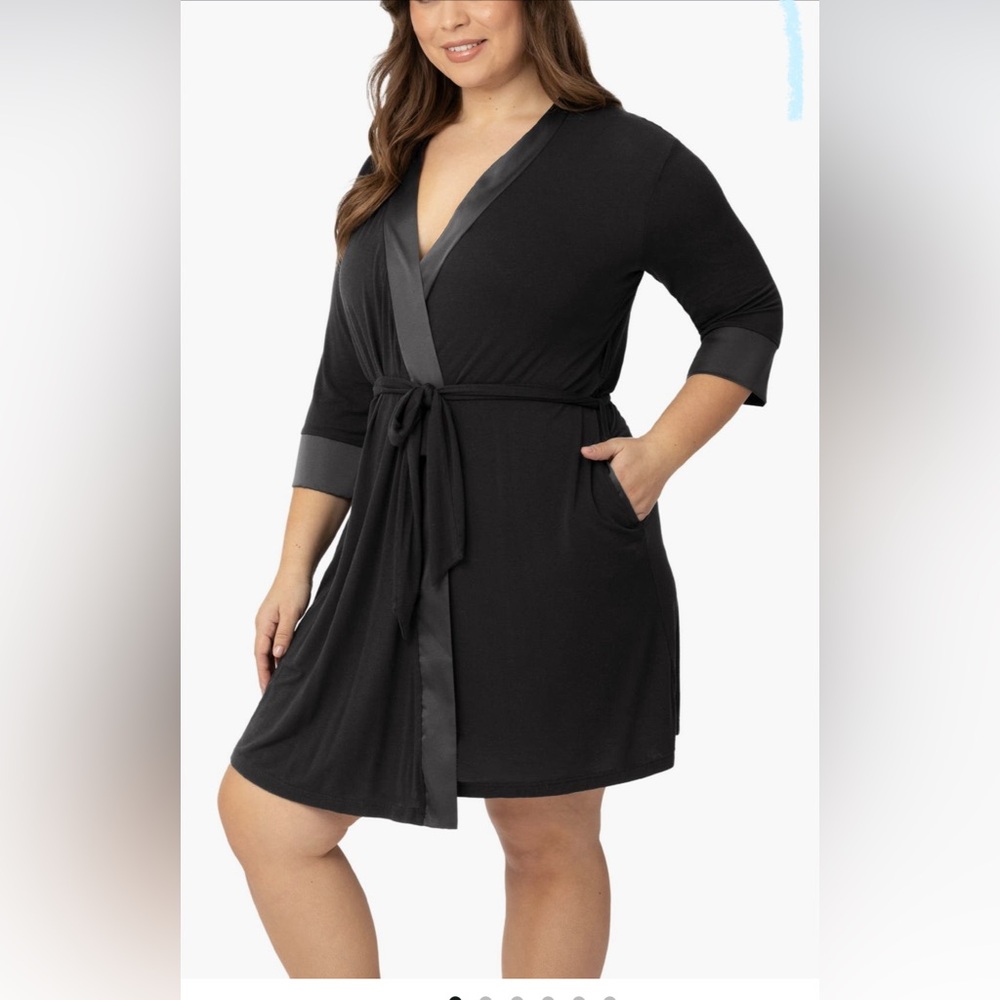 Kindred Bravely Black Satin-Trim Maternity Robe